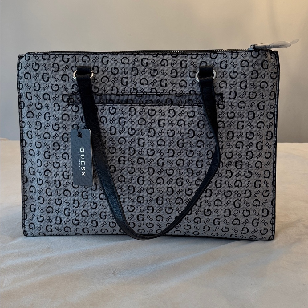 NEW! GUESS Signature Monogram Tote in Black and Gray - Picture 4 of 14